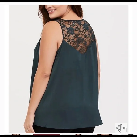 Torrid Lace Satin Emerald Green Tank - Picture 3 of 3